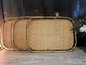 Amazing set of MCM bamboo rattan woven trays